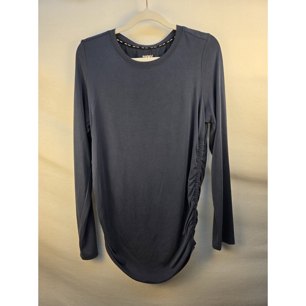 DKNY Sport Women's Medium Top Side Blue Side Ruching Atheletic T Shirt Workout